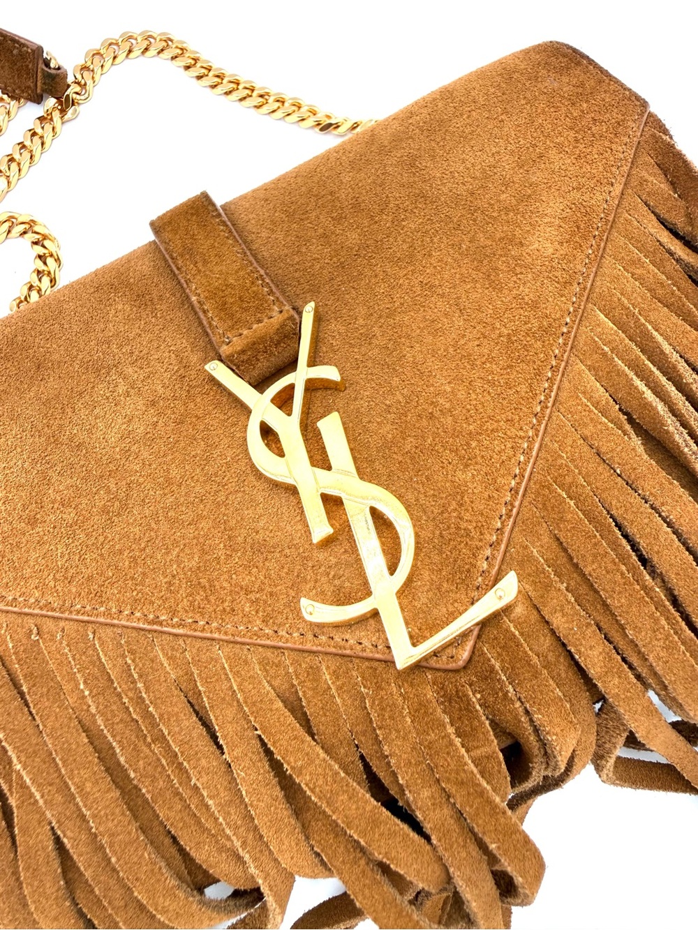 Saint Laurent YSL Tan Brown Suede Fringe Kate Bag with Gold Chain - Picture 9 of 15